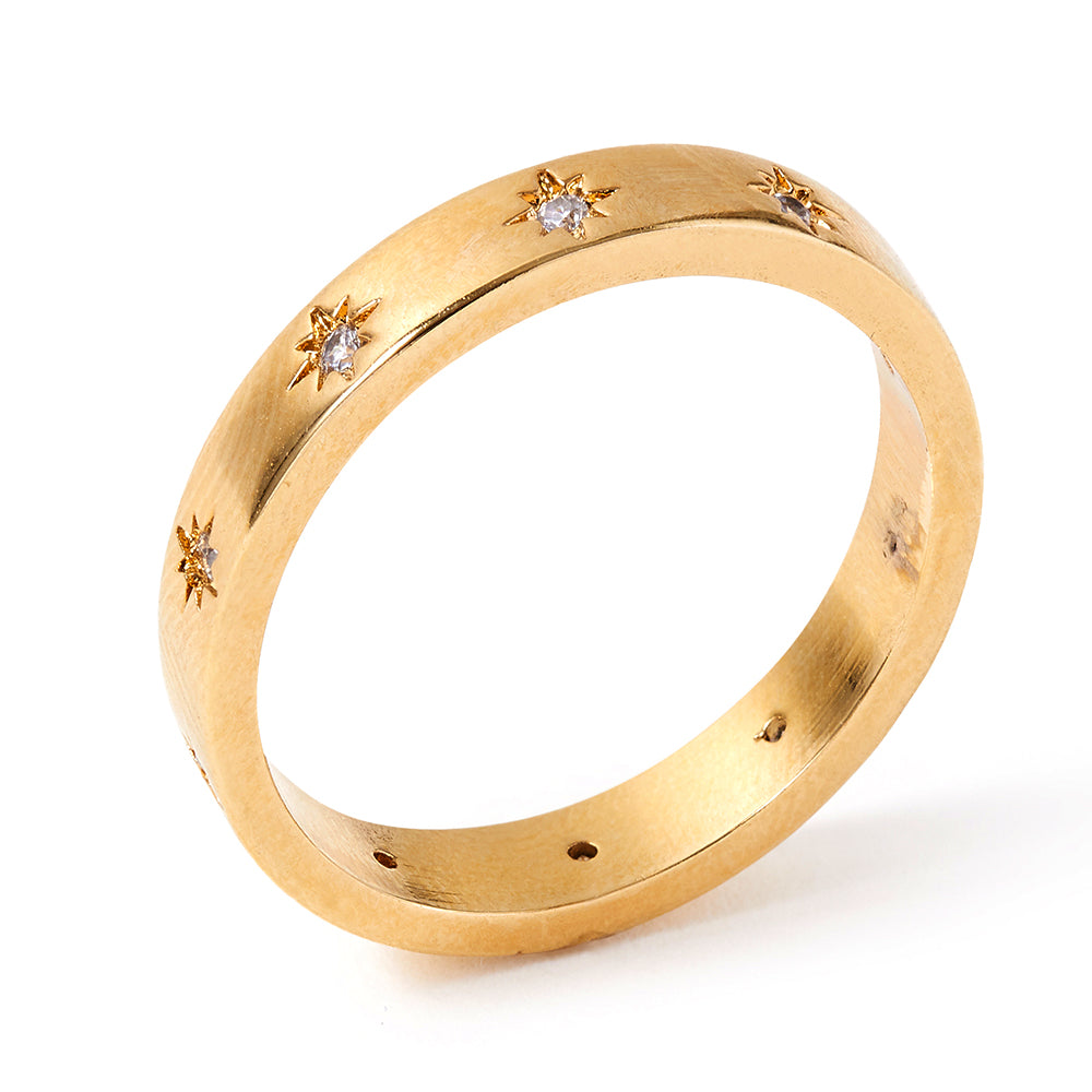 Real Gold-Plated Sparkle Star Band Ring Gold-Large