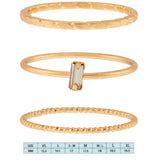 Accessorize London Women's Gold Set of 3 Crystal Stacking Rings